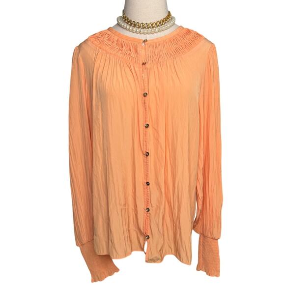 Ramy Brook Isla puff sleeve blouse button up peach boho designer size large L - Picture 3 of 8